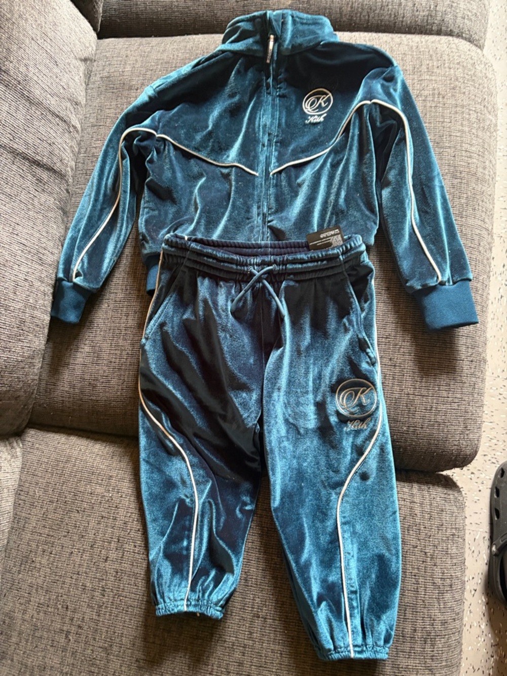 Kith Kids Matching Set Teal Velvet Tracksuit